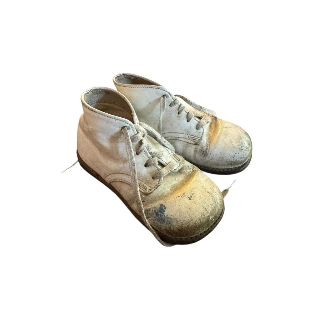 Vintage White Cloth Antique Baby Slipper‎ Shoes